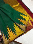 Dark Green Maroon Korvai Temple Border Kanchipuram Silk Saree
