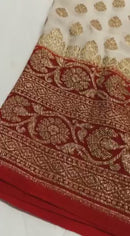Half White Pure Banarasi Khaddi Georgette Silk Saree