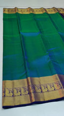 Peacock Blue Embossed Kanchipuram Pure Silk Saree