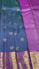 Dual Tone Peacock Blue Traditional Handloom Kanchipuram Silk Saree