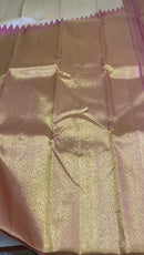 Half White Beige with Pink Korvai Raising Temple Border Kanchipuram Silk Saree